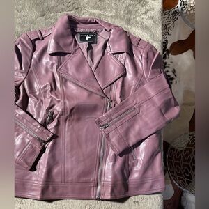 Fashion Mauve Leather Moto Jacket - Women